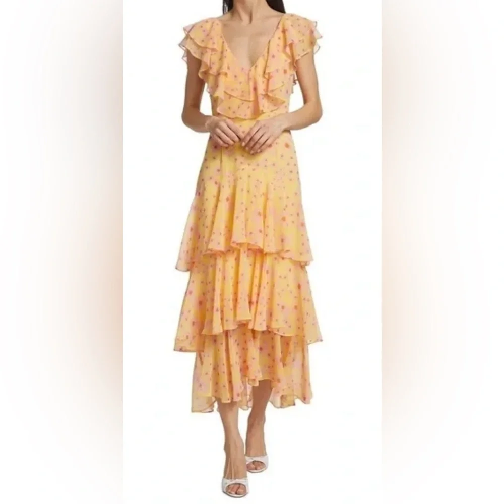 WAYF Size M yellow and pink ruffle dress - Picture 1 of 6